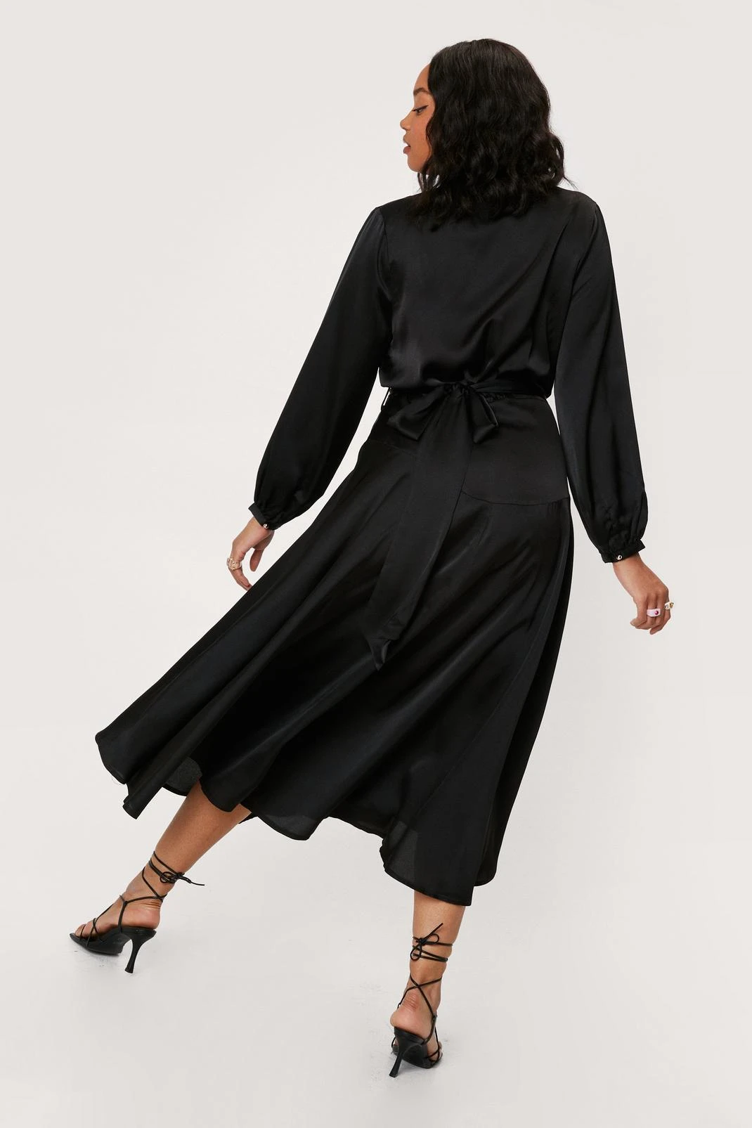 Plus Size Satin Wrap Midi Dress - Image 6