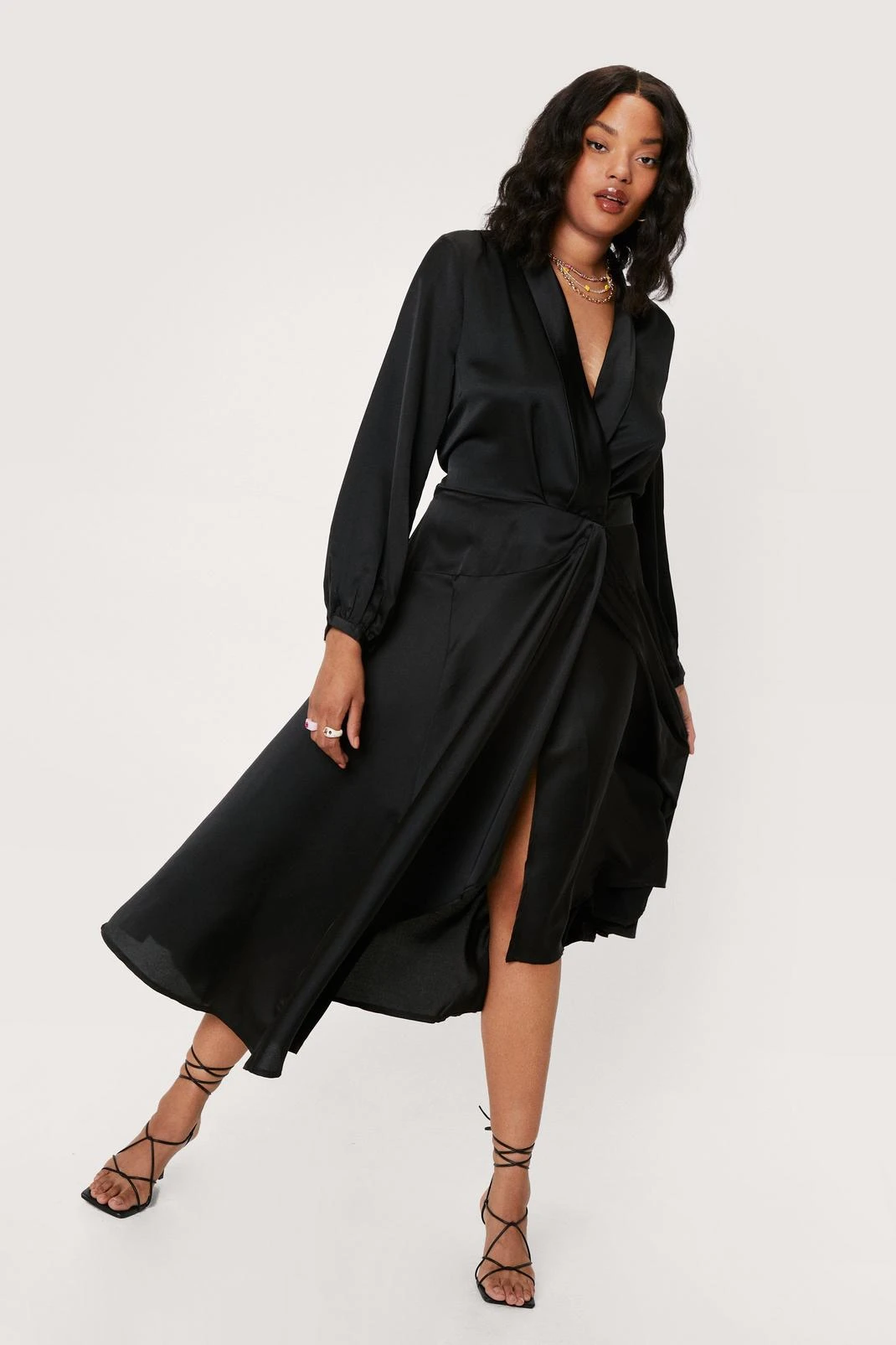 Plus Size Satin Wrap Midi Dress - Image 7