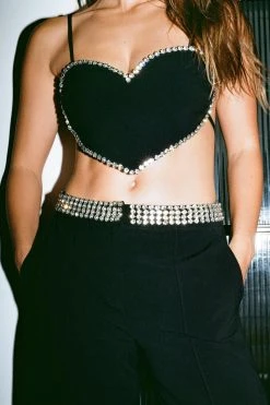 Premium Diamante Waistband Wide Leg Pants