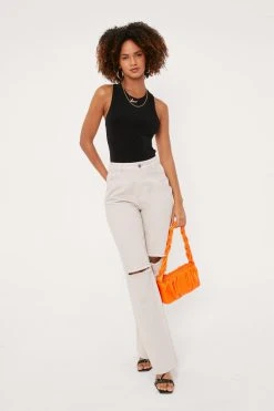 Racer Neck Cut Out Double Slinky Bodysuit