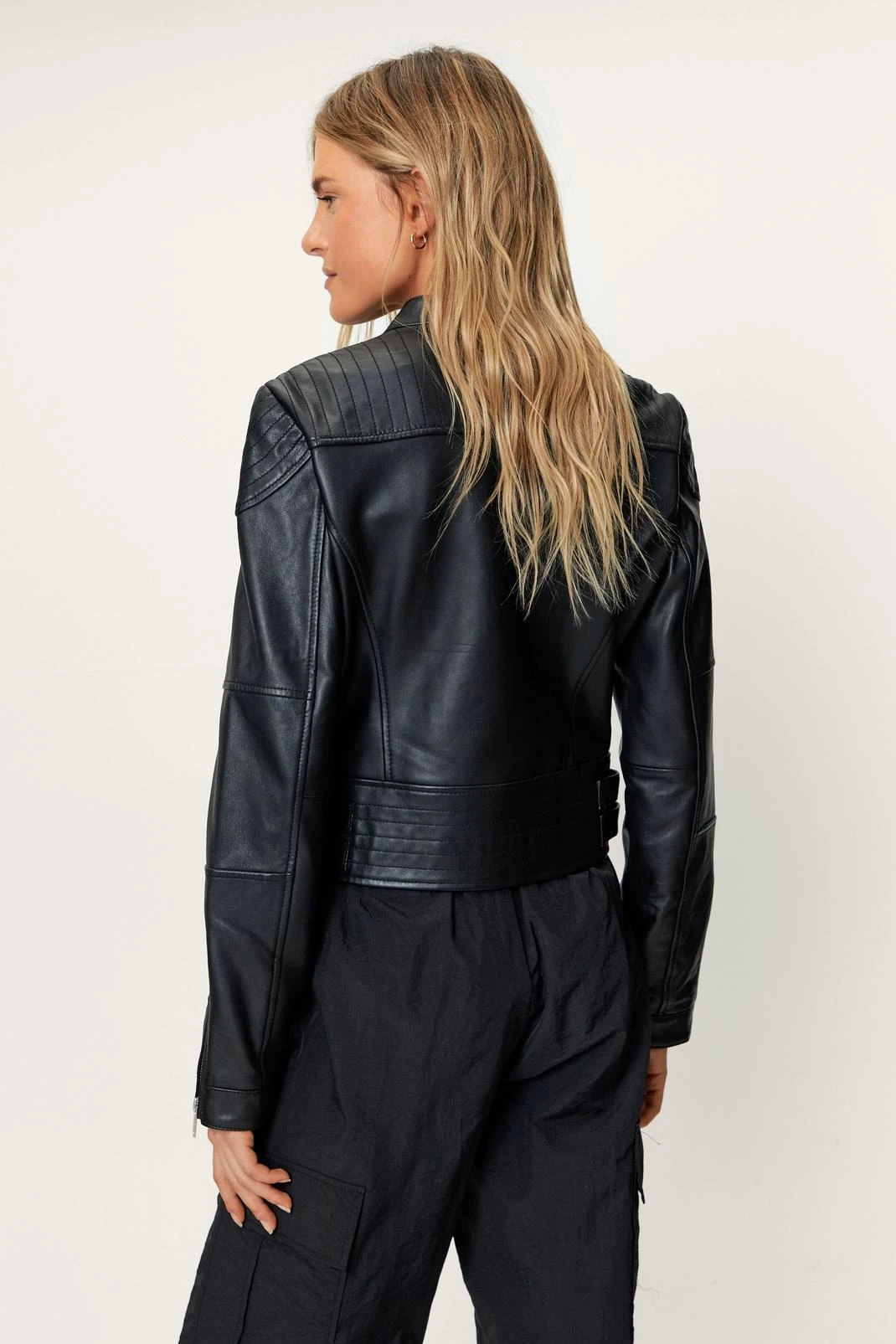 Real Leather Collarless Quilted Jacket - Image 3