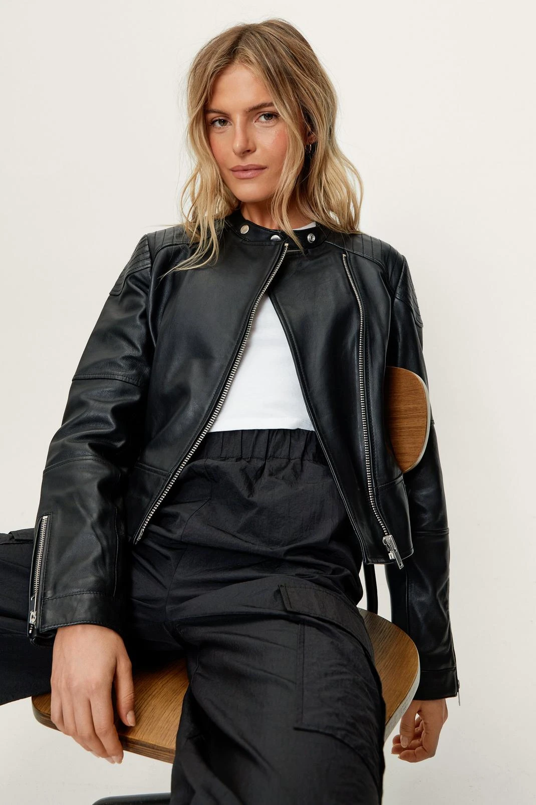 Real Leather Collarless Quilted Jacket - Image 4