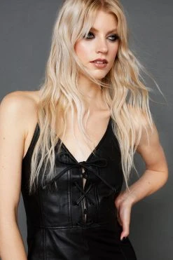 Real Leather Lace Up Mini Dress