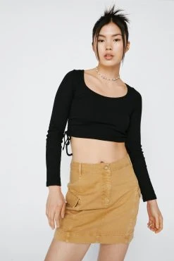 Scoop Neck Ruched Side Ribbed Top