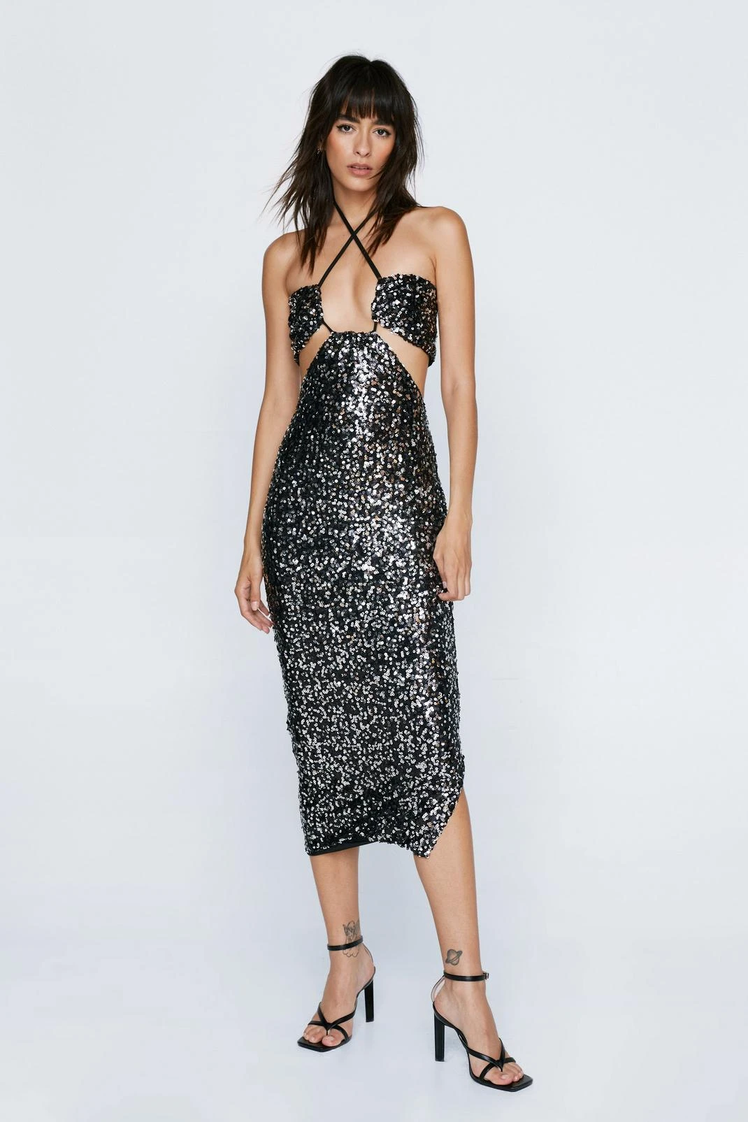 Sequin Halter Neck Cut Out Midi Dress - Image 7