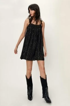 Spot Strappy Smock Mini Dress