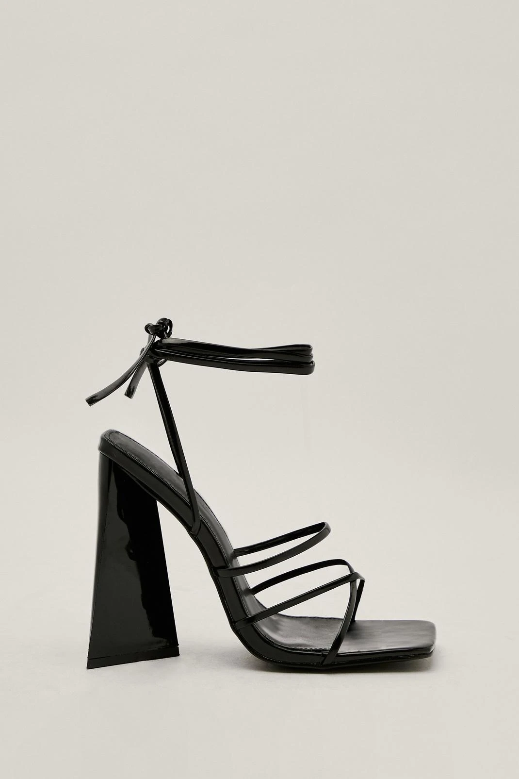 Strappy Faux Leather Flare Block Heels - Image 2