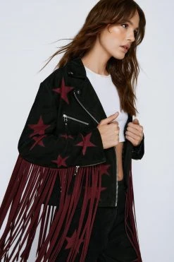 Suede Fringed Star Biker Jacket