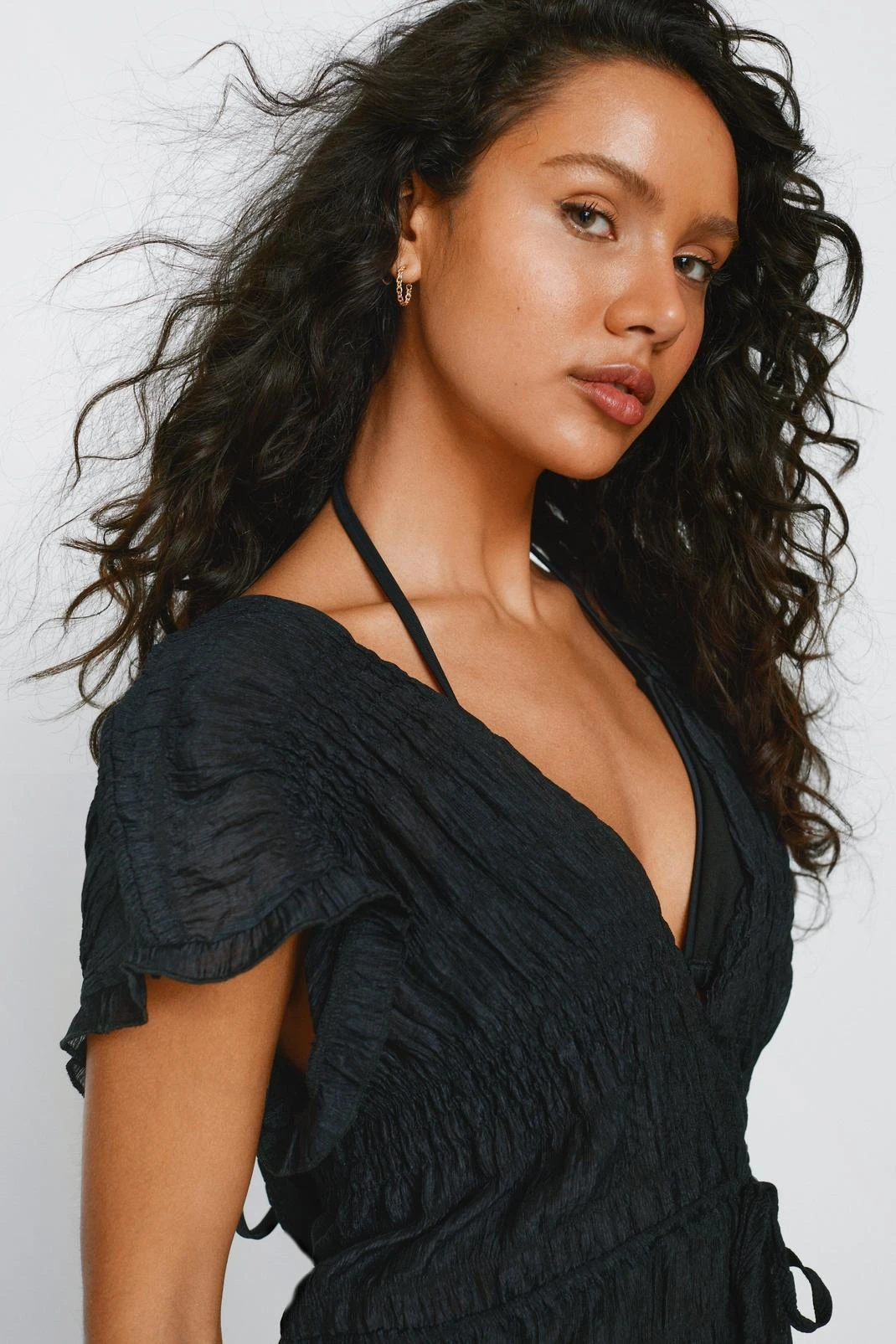 Textured Tie Front Beach Romper - Image 2