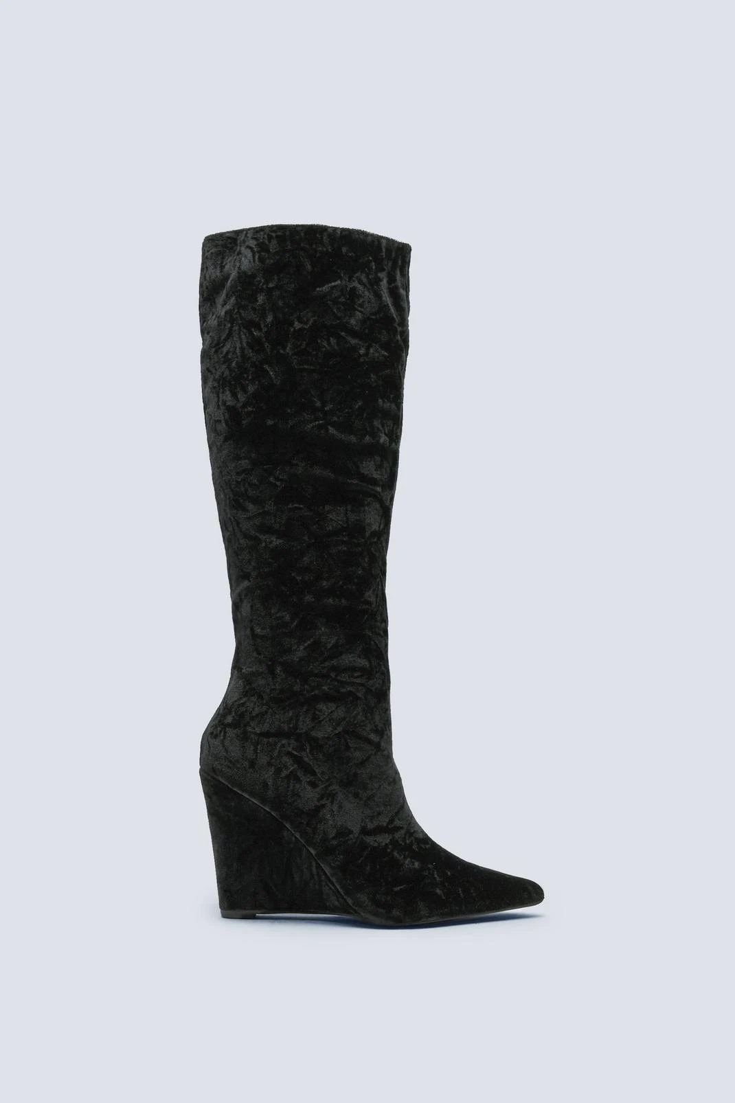 Velvet Pointed Toe Wedge Knee High Boot - Image 2