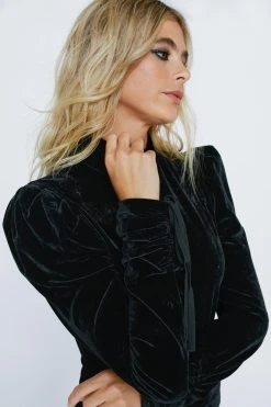 Velvet Puff Sleeve Two Piece Set Top