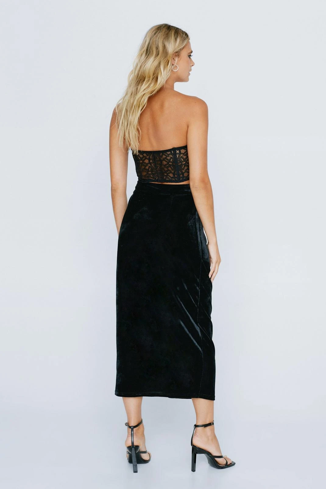 Velvet Ruffle Midi Skirt With Split - Image 3