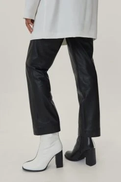 Faux Leather Two Tone Contrasting Sock Boots