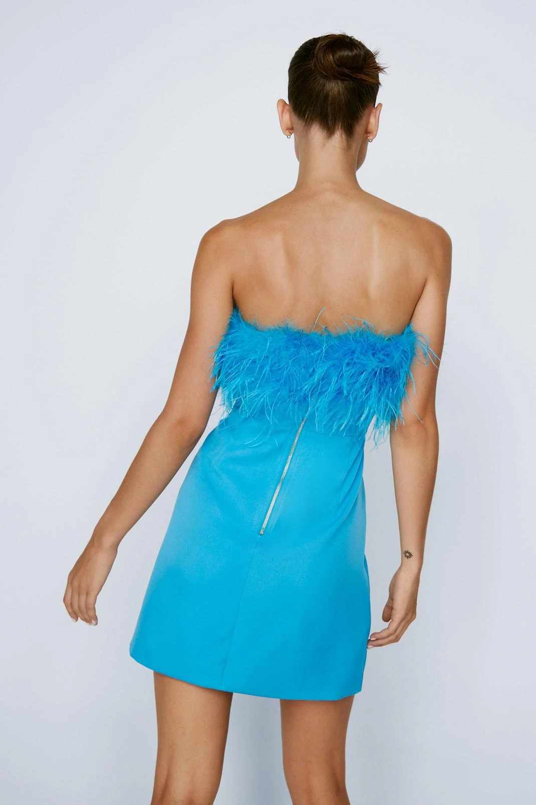 Feather Trim Bandeau Mini Dress - Image 3