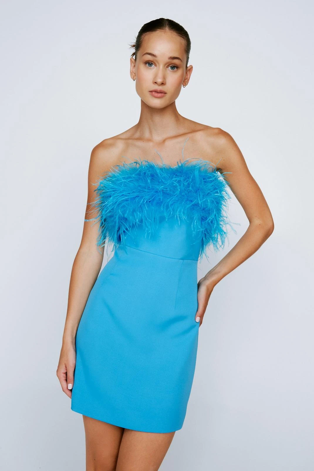 Feather Trim Bandeau Mini Dress - Image 4