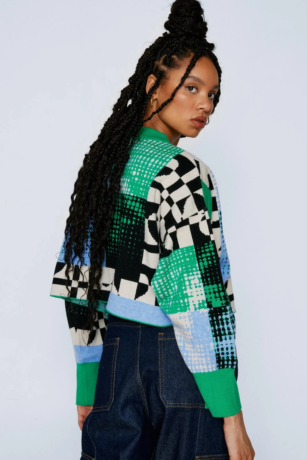 Graphic Checked Knitted Cardigan - Image 3