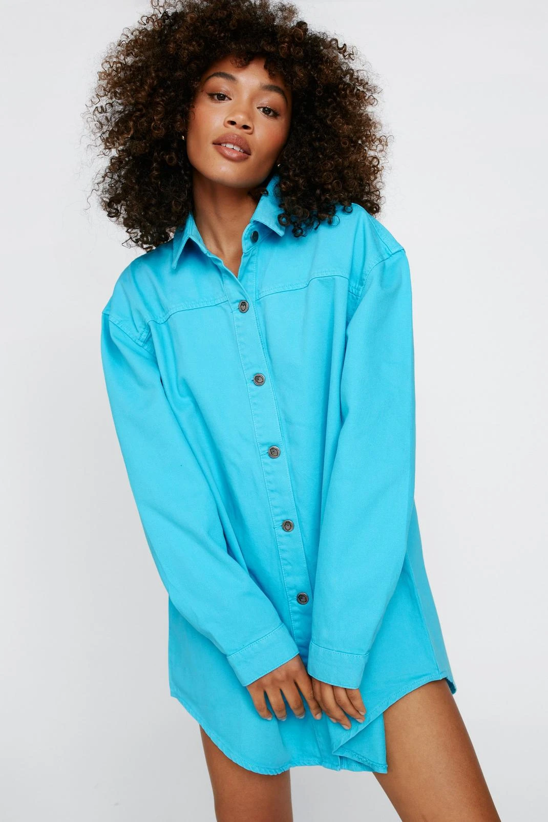 Oversized Button Down Denim Shirt Dress - Image 7