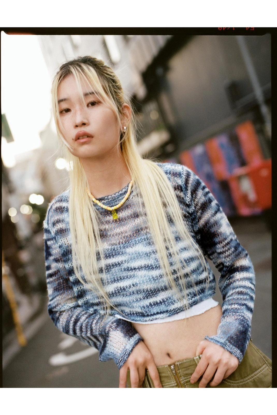 Space Dye Ladder Knitted Cropped Sweater - Image 7