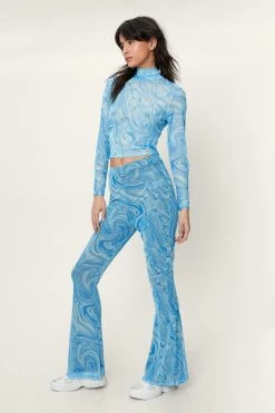 Swirling Marble Print Flared Pants