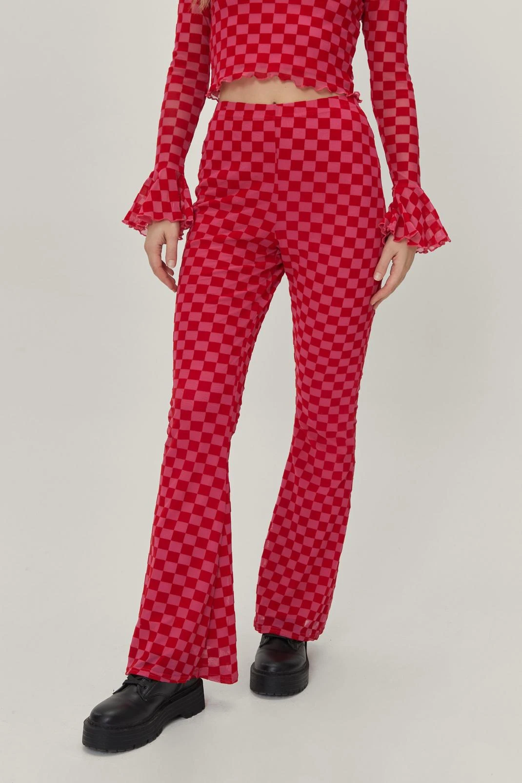 Plaiderboard Print Kick Flared Pants - Image 2