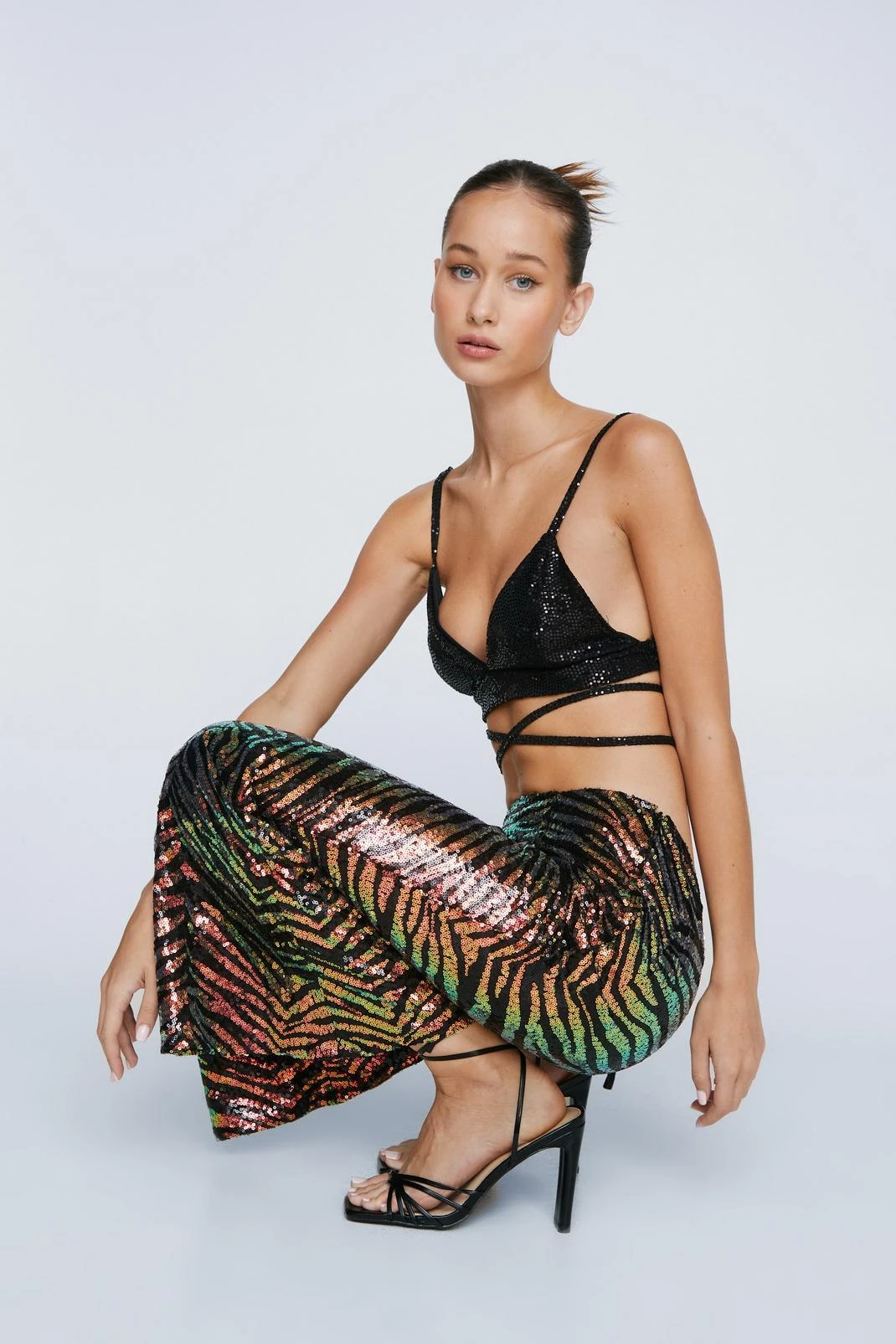 Petite Sequin Animal Print Kick Flared Pants - Image 2