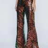 Petite Sequin Animal Print Kick Flared Pants