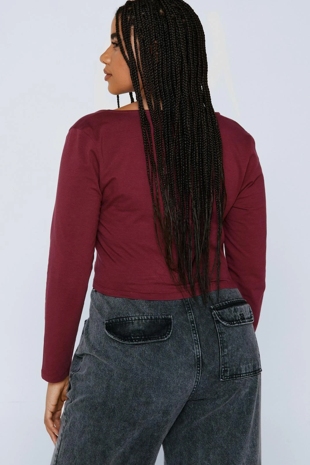 Plus Size Corset Detail Long Sleeve Top - Image 3