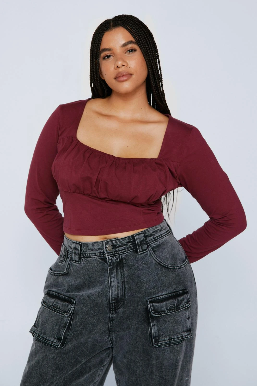 Plus Size Corset Detail Long Sleeve Top - Image 4