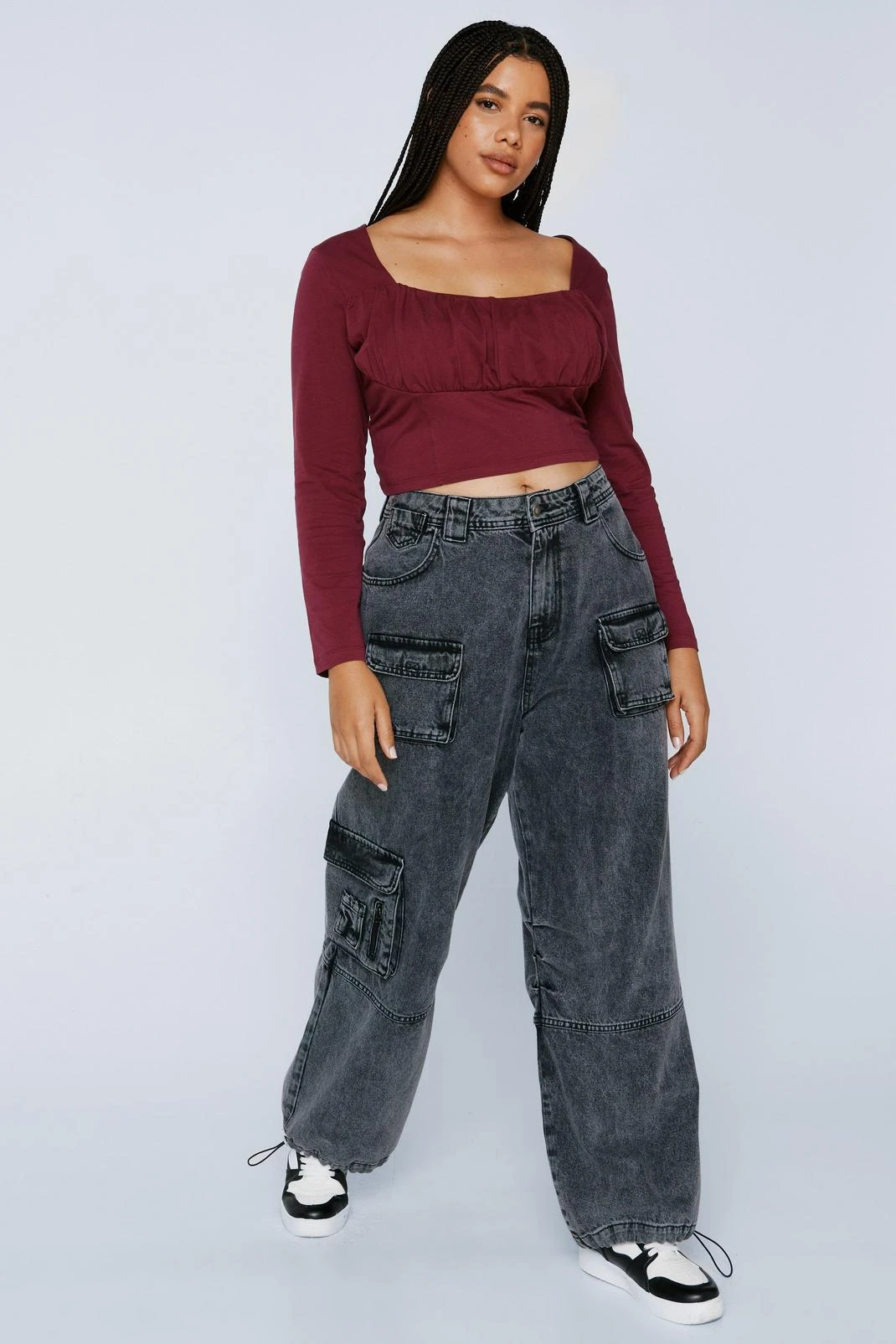 Plus Size Corset Detail Long Sleeve Top