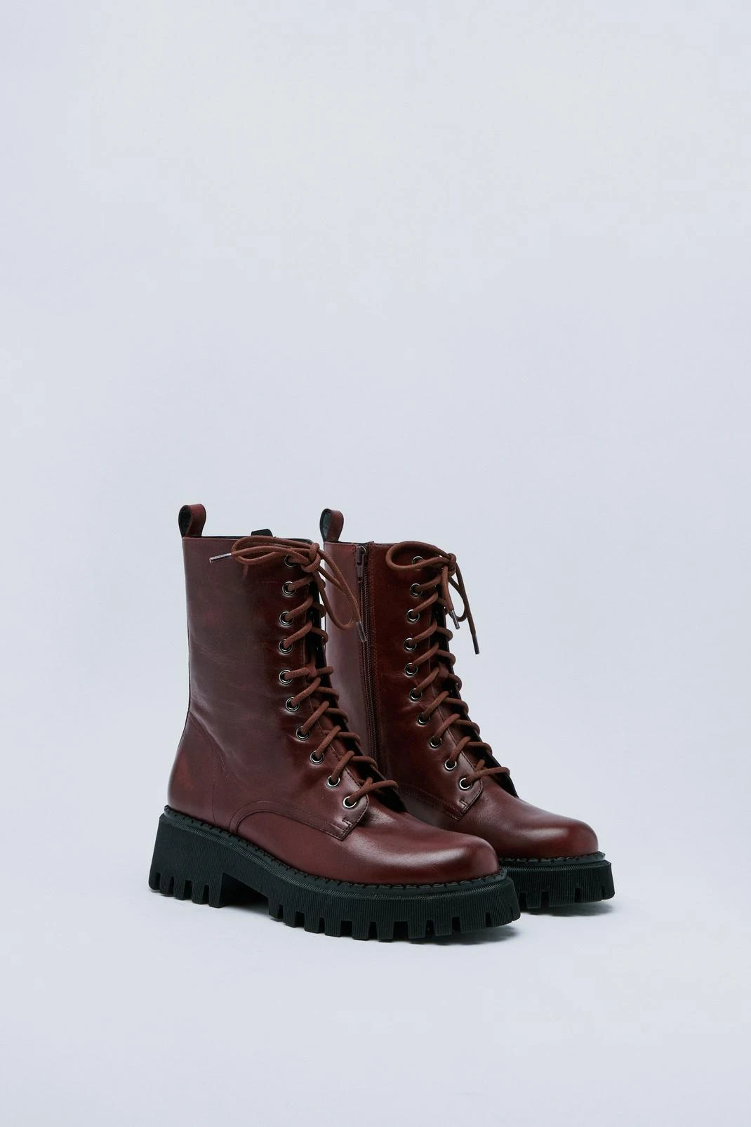 Real Leather Chunky Lace Up Biker Boot - Image 3