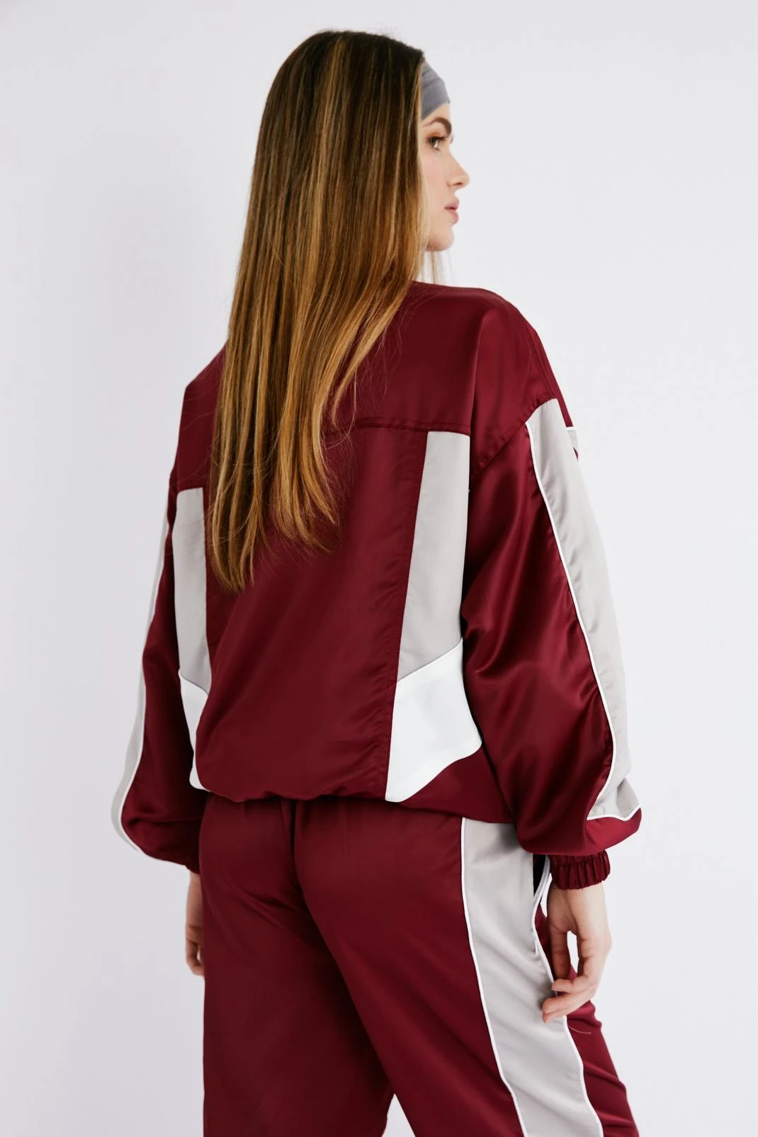 Satin Half Zip Colorblock Sporty Jacket - Image 3