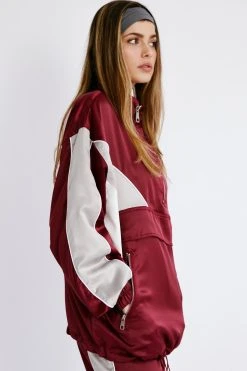 Satin Half Zip Colorblock Sporty Jacket