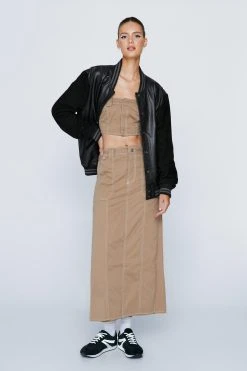 Exposed Stitch Twill Bandeau Corset Top