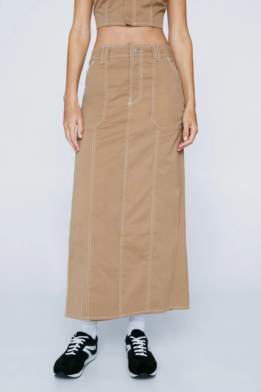 Stitch Detail Low Rise Maxi Skirt