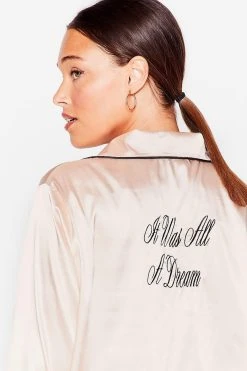 Plus Size Satin Contrast Piping Shirt And Pants Set