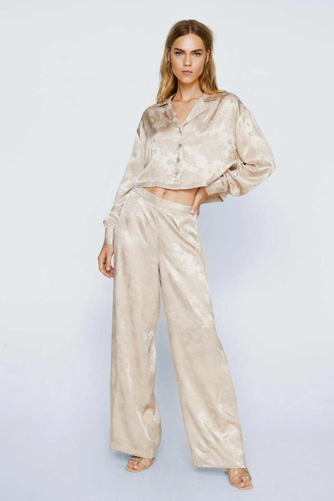 Satin Jacquard Relaxed Cropped Shirt - Image 5