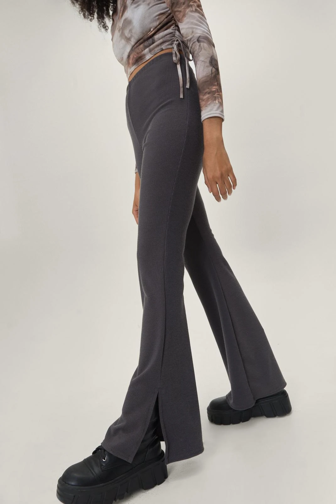 Split Hem Fit And Flare Pants