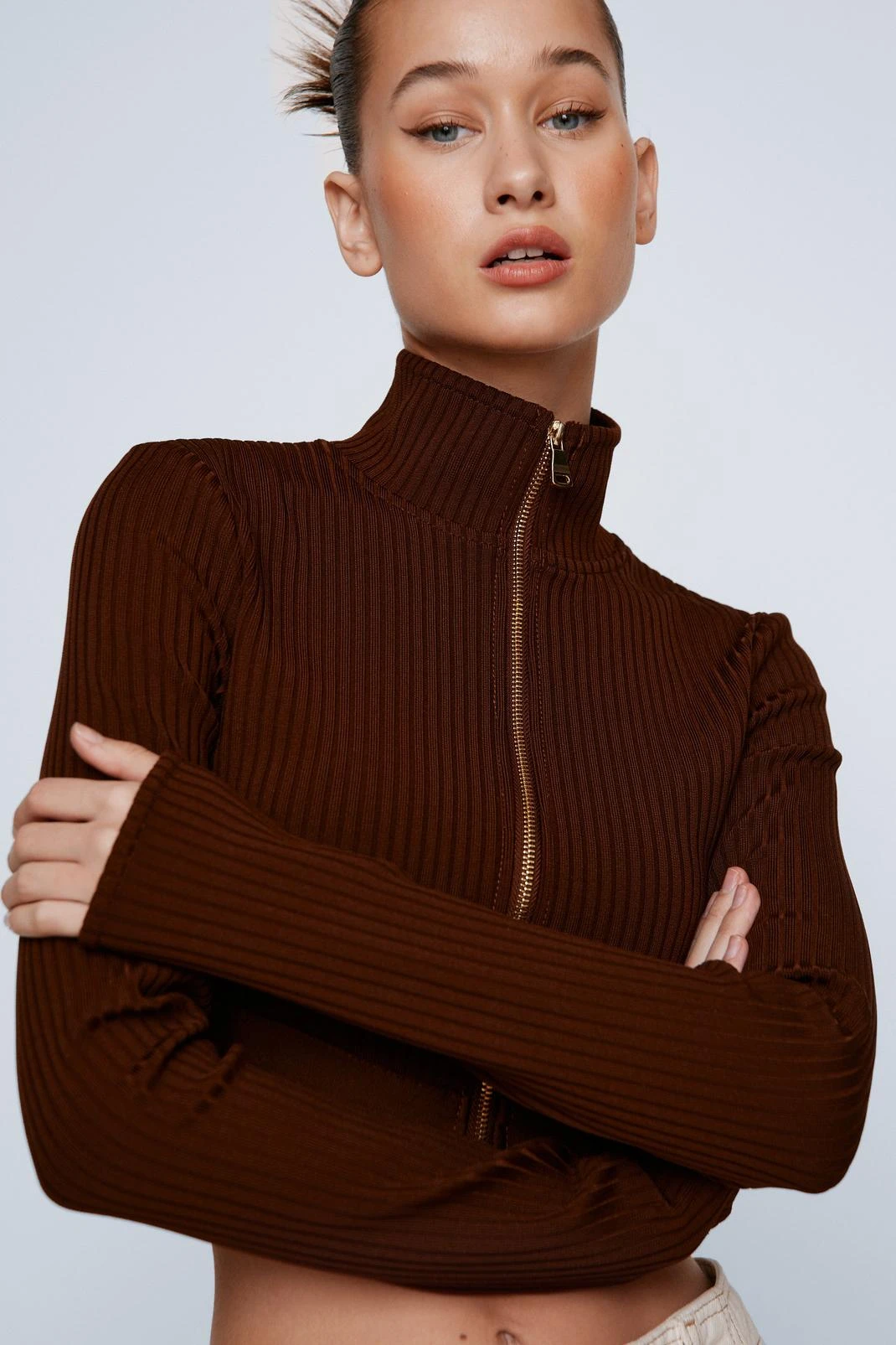 Bandage Zip Front Flossed Waist Top - Image 4