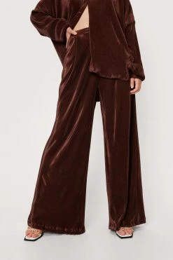 High Waisted Plisse Wide Leg Pants