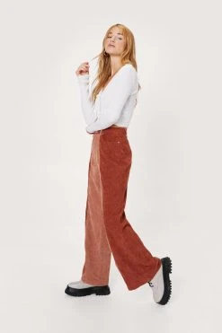 Petite Color Block Corduroy Wide Leg Pants