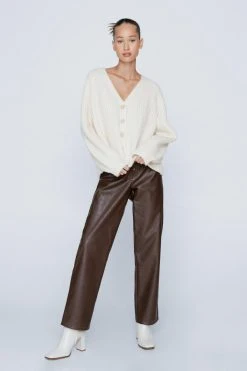 Petite Faux Leather Star Motif Tapered Pants