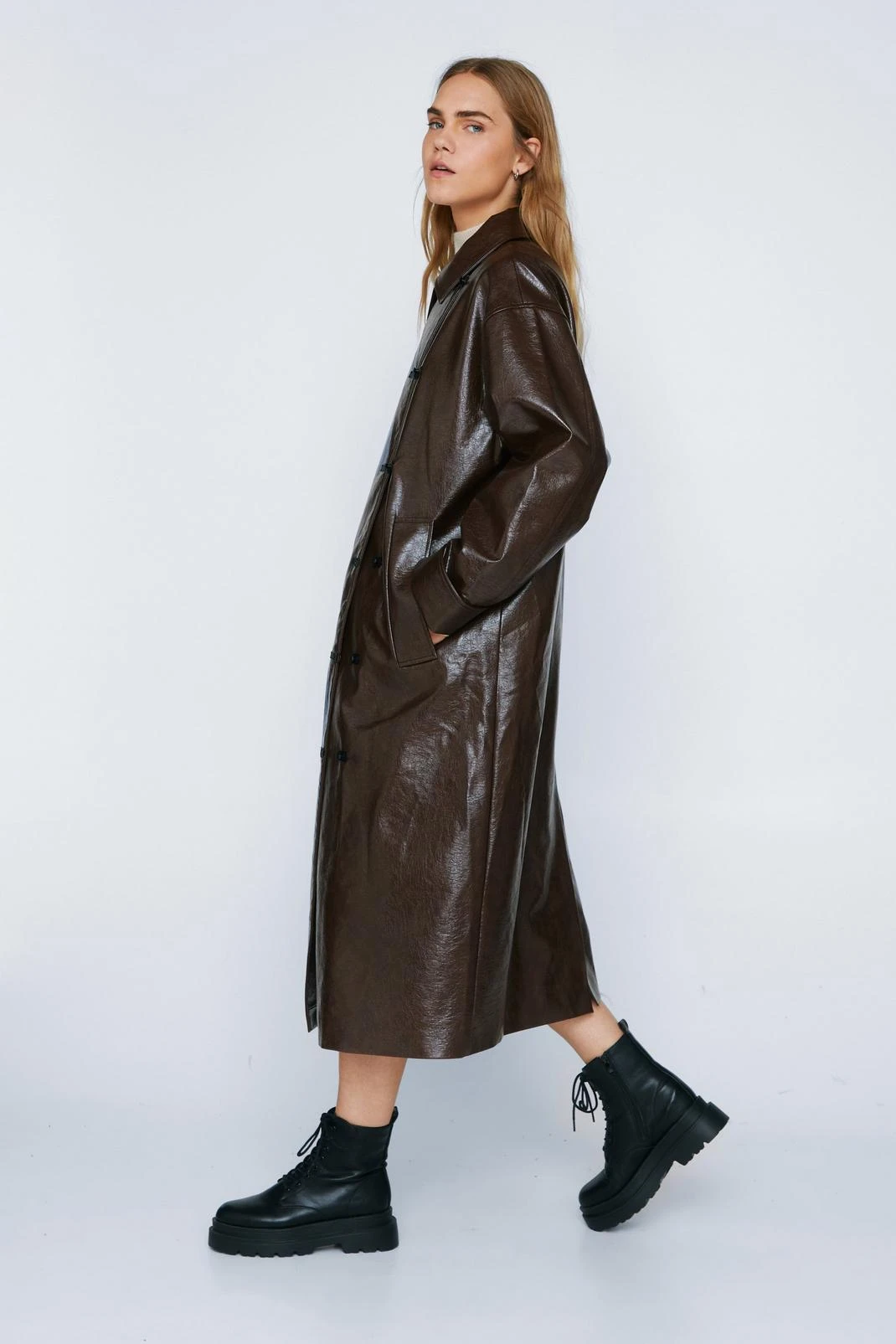 Premium Toggle Detail Faux Leather Vinyl Coat - Image 5