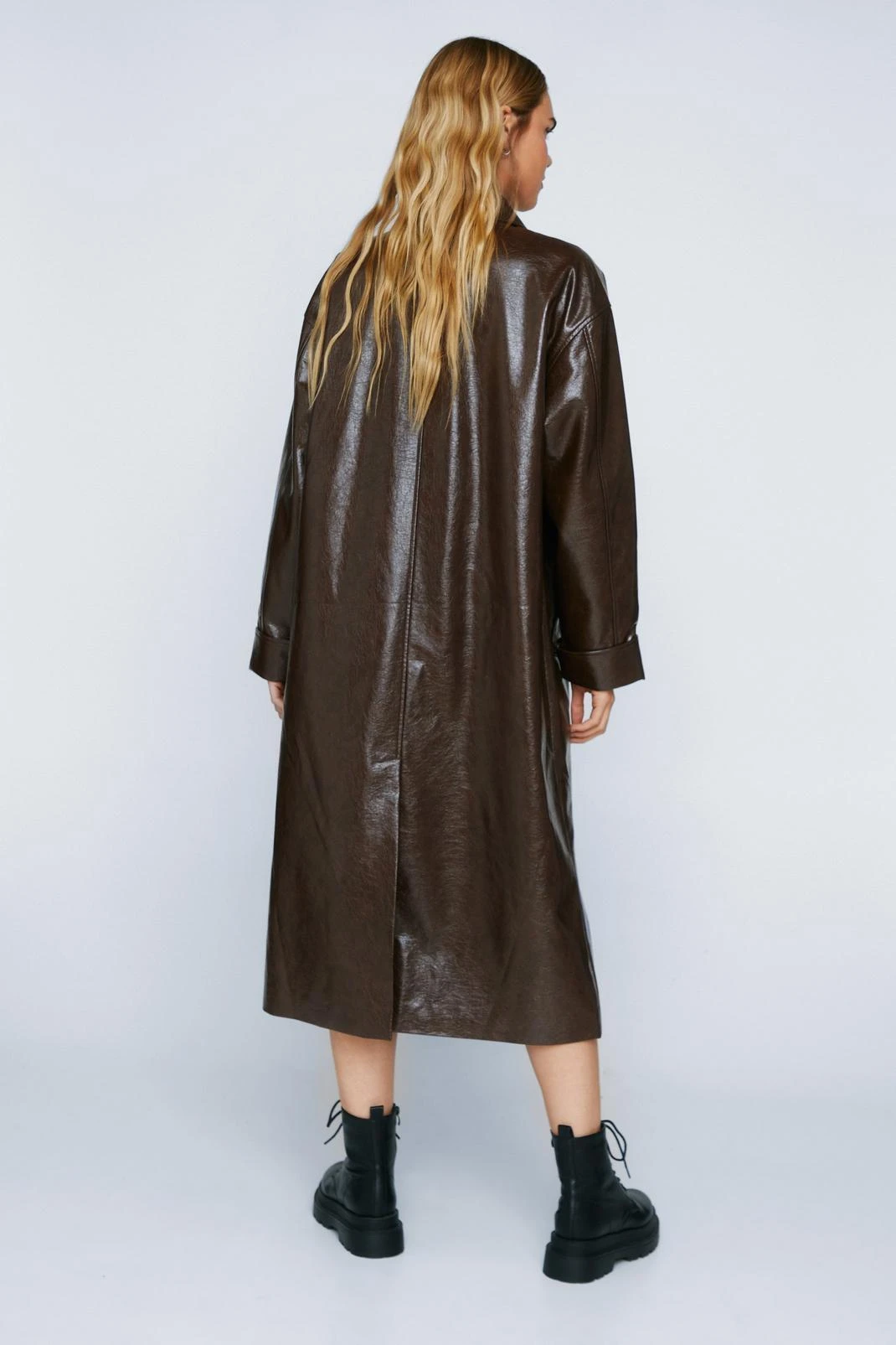 Premium Toggle Detail Faux Leather Vinyl Coat - Image 6