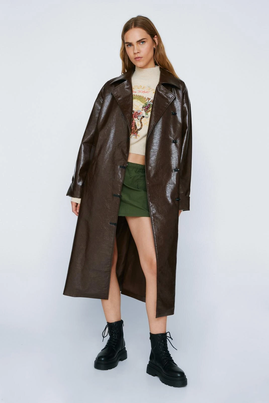 Premium Toggle Detail Faux Leather Vinyl Coat - Image 7