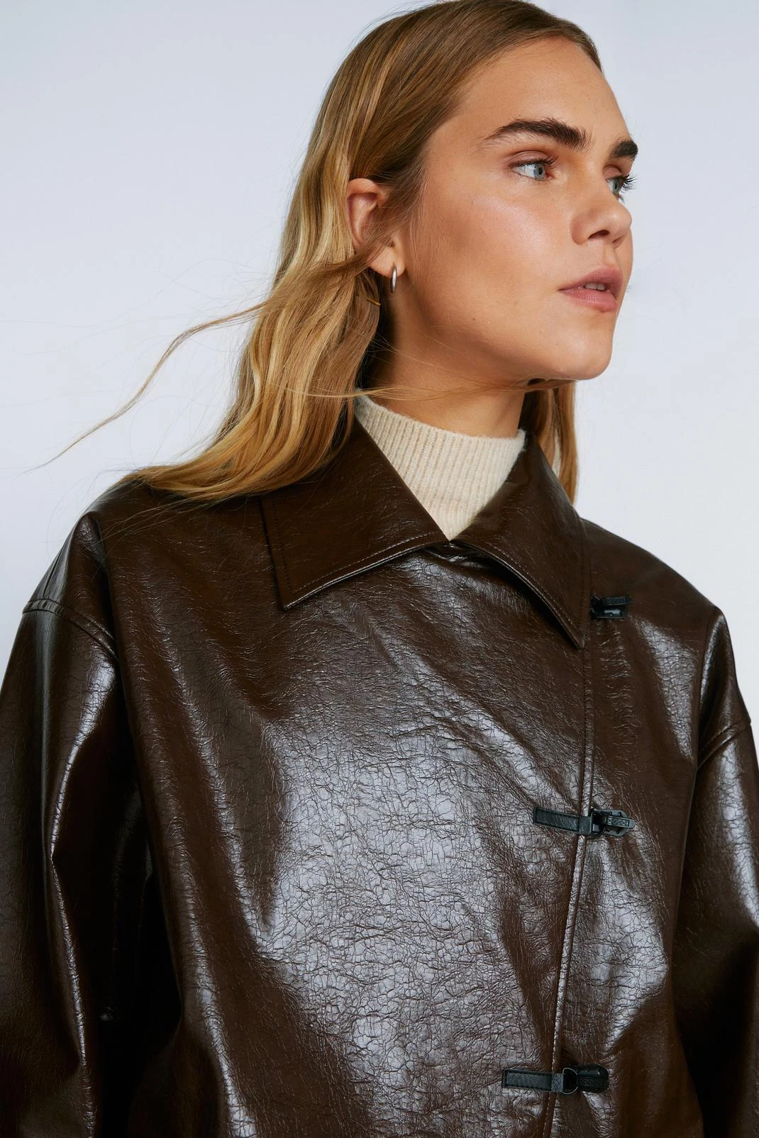 Premium Toggle Detail Faux Leather Vinyl Coat - Image 4