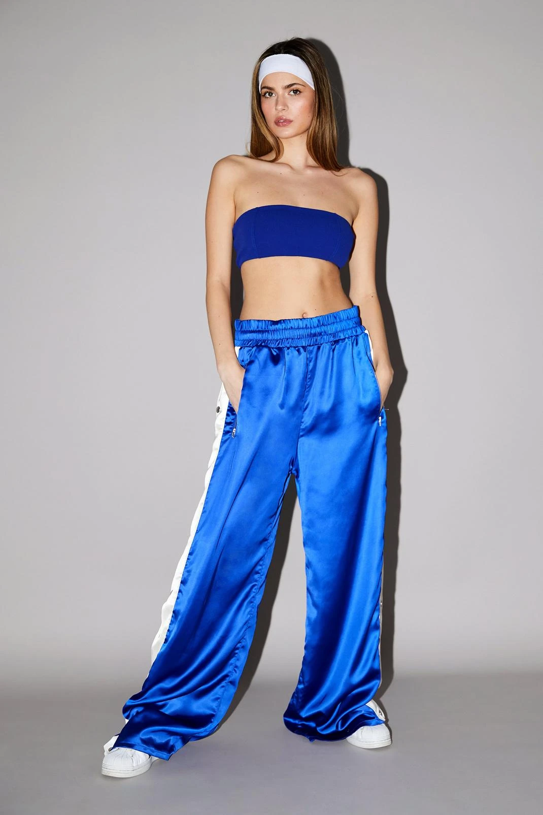 Satin Popper Detail Pants - Image 2