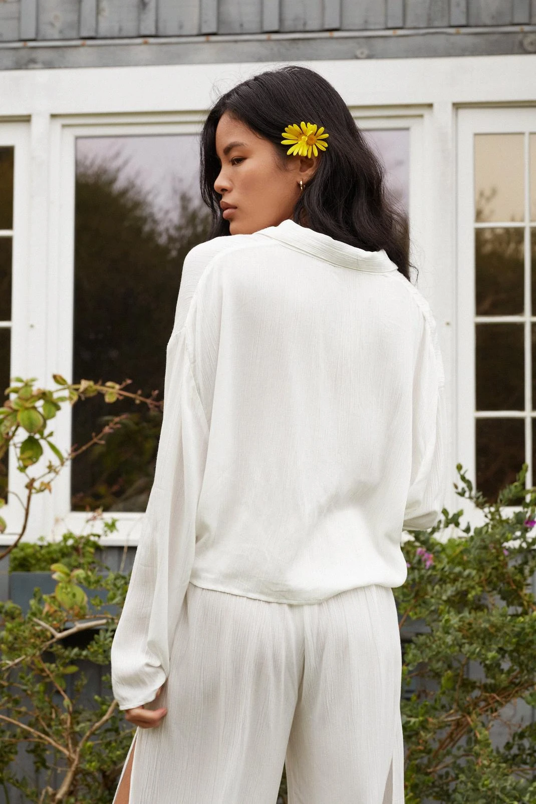 Crinkle Button Down Tie Front Cover Up Shirt - Image 2