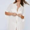 Crinkle Viscose Short Sleeve Oversized Shirt