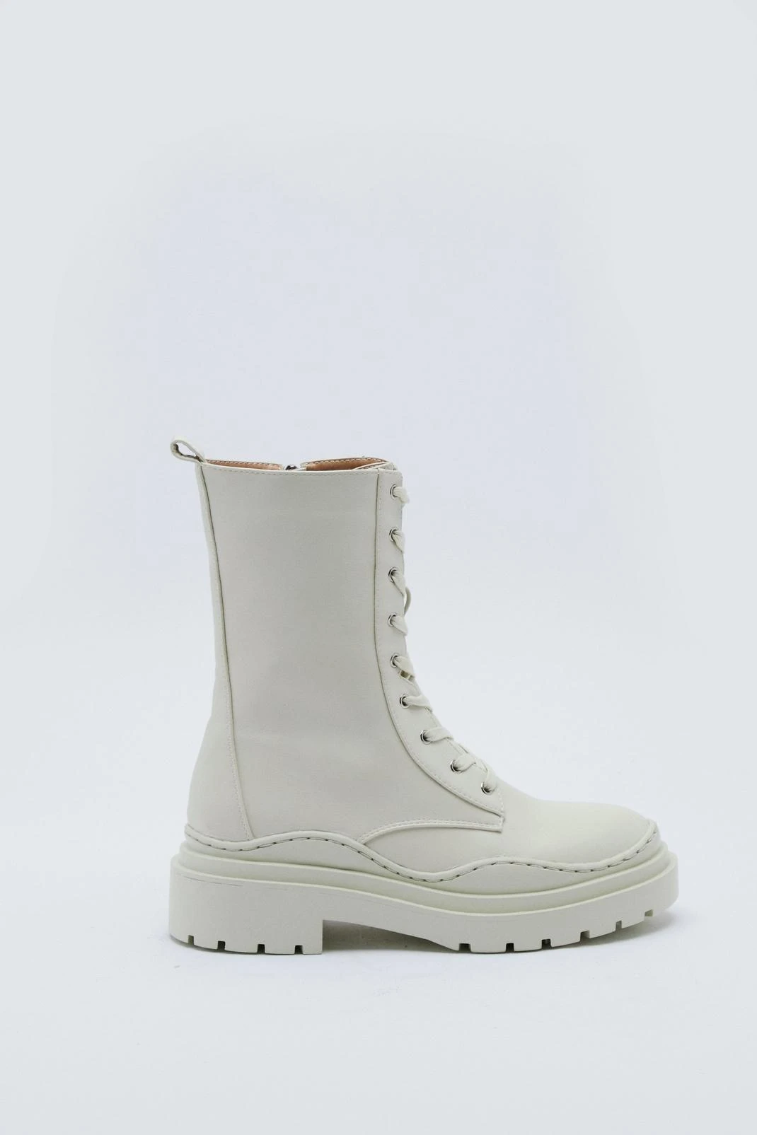 Faux Leather Chunky Lace Up Biker Boots - Image 2