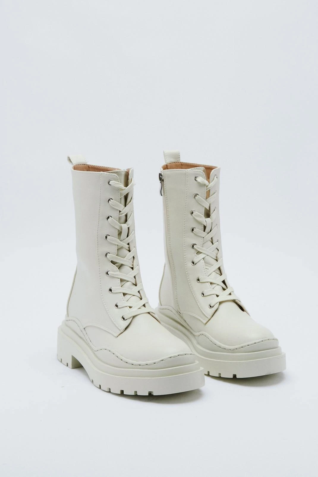 Faux Leather Chunky Lace Up Biker Boots - Image 3